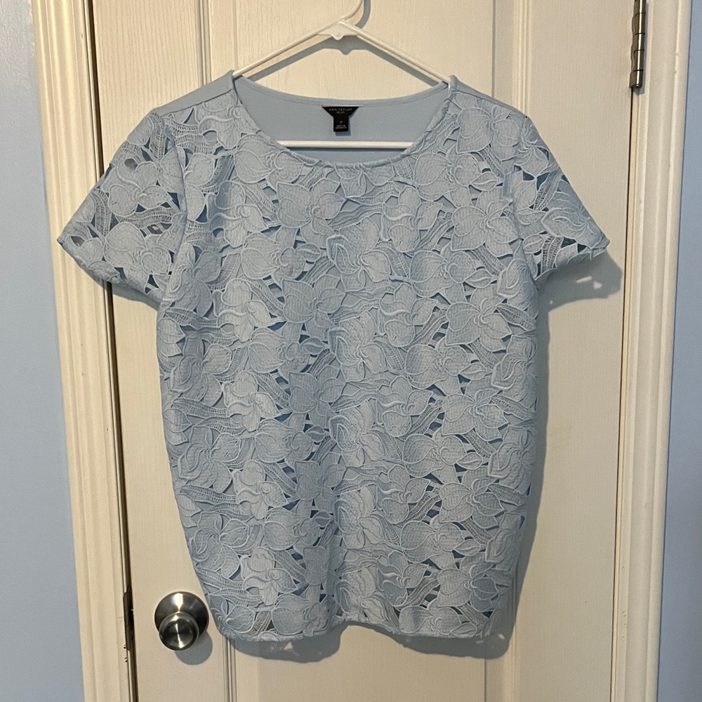 Ann Taylor Soft Blue Lace Blouse